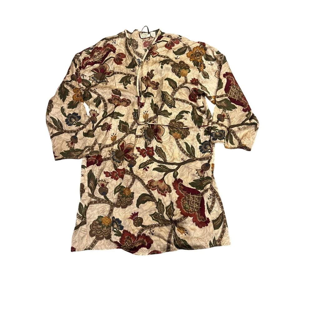 Victoria's Secret Silk Floral Burgundy Olive Cream Short Robe READ M/L